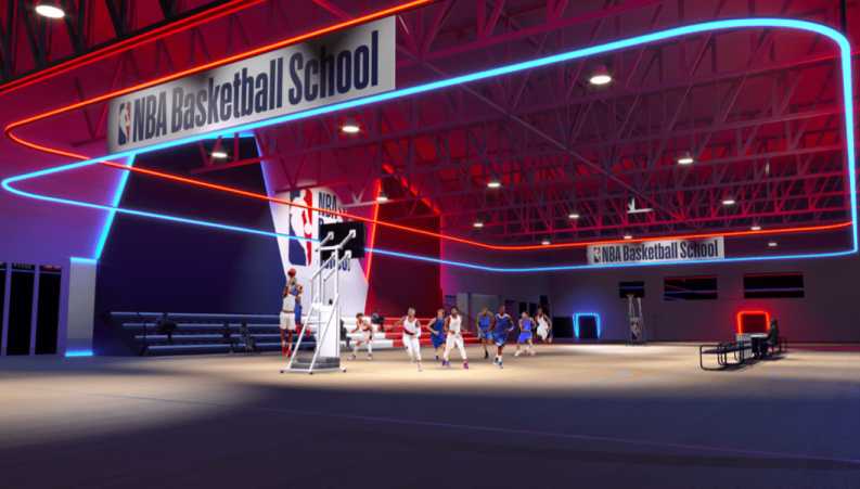 Promotional visual of the NBA Basketball School indoor court at ESC LaLiga and NBA