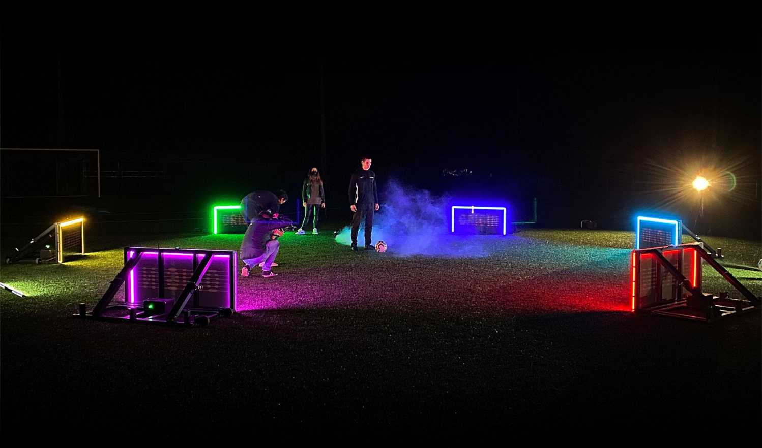 Futboltek Origin training system with coloured LED panels arranged on a football pitch