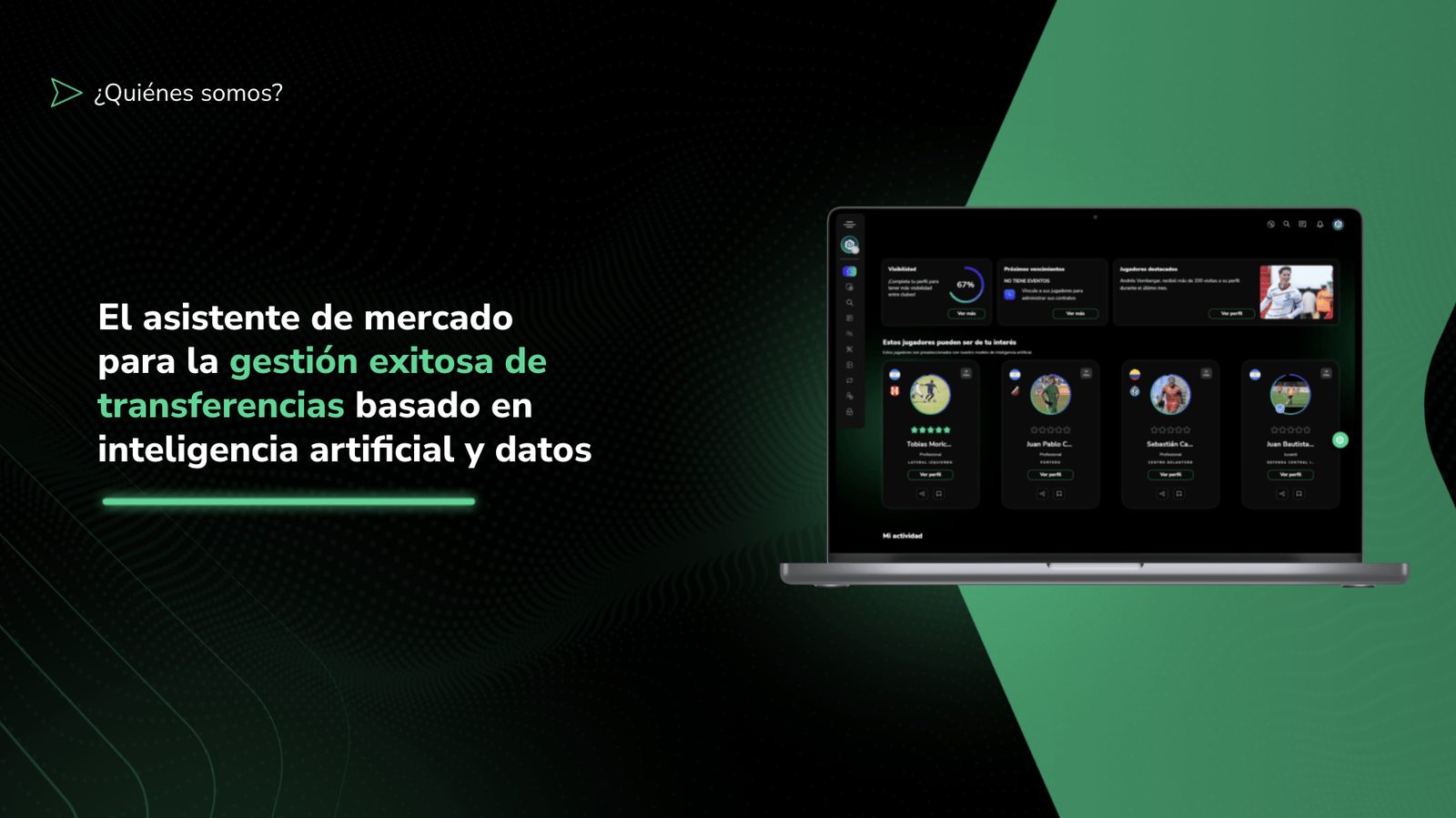 Librodepases presentation showing its AI-powered football transfer platform on a laptop