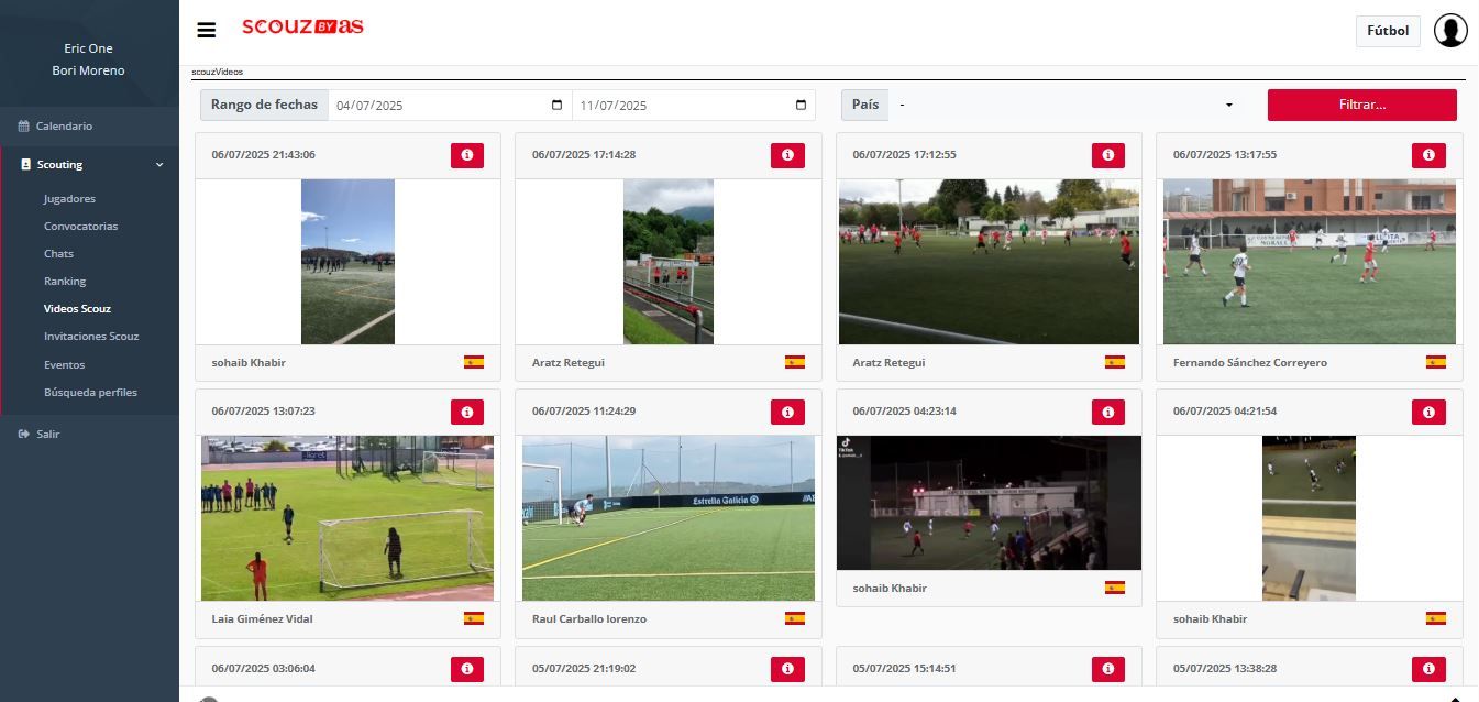 Player videos on the Scouz by AS platform